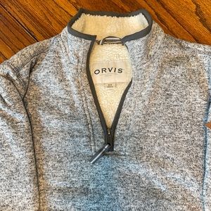 Orvis Sherpa Fleece Lined 1/4 zip Gray Pullover